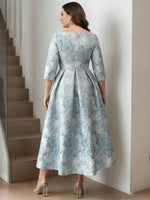 A-Line/Princess Scoop Printed Satin Plus Size Mother of the Bride Dresses Half Sleeves Floral Tea-Length Sash