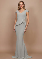 V-Neck Stretch Satin Mother of the Bride Dresses Floor-Length Cap Sleeves Lace Appliques