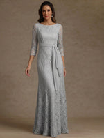 Sheath/Column Scoop Lace Mother of the Bride Dresses Floor-Length 3/4 Sleeves Belt