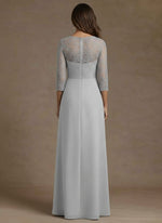V-Neck Chiffon Mother of the Bride Dresses Lace Floor-Length 3/4 Sleeves Ruched