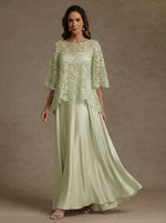 2 Pieces A-Line/Princess Silk Satin Scoop Mother ofthe Bride Dresses  Lace Floor Length Short Sleeves