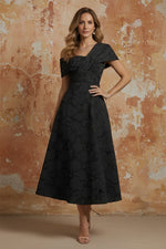 One-Shoulder Floral Burnout Mother of the Bride Dresses Sleeveless Tea-Length Ruched