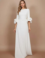 Scoop Stretch Satin Mother of the Bride Dresses Floor-Length 3/4 Sleeves Ruffles