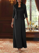 2 Pieces A-Line/Princess Square Collar Chiffon Mother of the Bride Dresses with Jacket Lace Ankle-Length 3/4 Sleeves