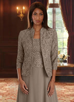 2 Pieces A-Line/Princess Square Collar Chiffon Mother of the Bride Dresses with Jacket Lace Ankle-Length 3/4 Sleeves