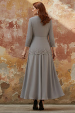2 Pieces A-Line/Princess V-Neck Chiffon Mother of the Bride Dresses with Jacket Lace Ankle-Length 3/4 Sleeves