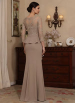 Trumpet/Mermaid Scoop Chiffon Mother of the Bride Dresses Lace Floor-Length 3/4 Sleeves Ruffles