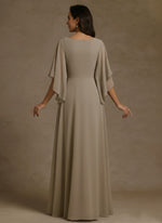 A-Line/Princess V-Neck Chiffon Mother of the Bride Dresses Floor-Length Half Sleeves Lace Appliques