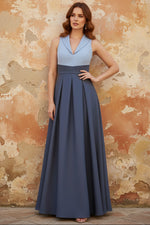 V-Neck Satin Mother of the Bride Dresses Floor-Length Sleeveless Pleated