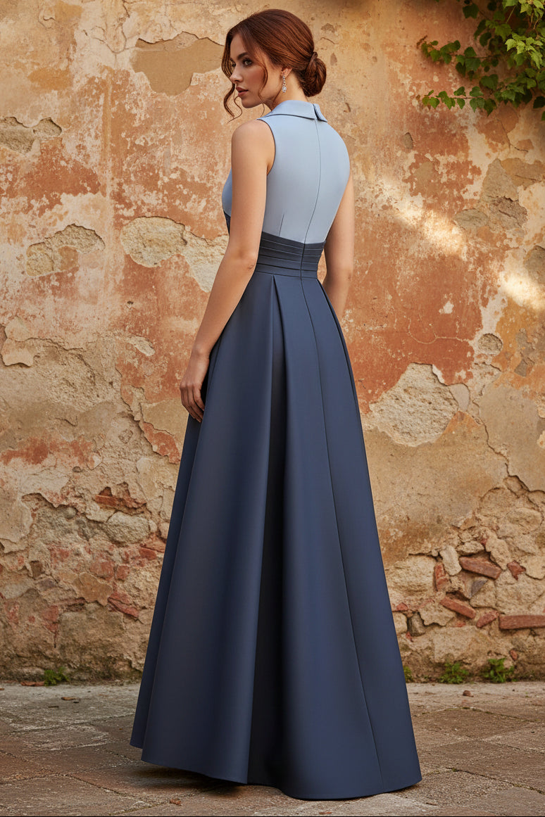 V-Neck Satin Mother of the Bride Dresses Floor-Length Sleeveless Pleated