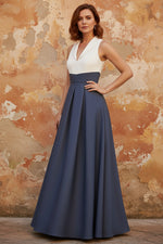 V-Neck Satin Mother of the Bride Dresses Floor-Length Sleeveless Pleated