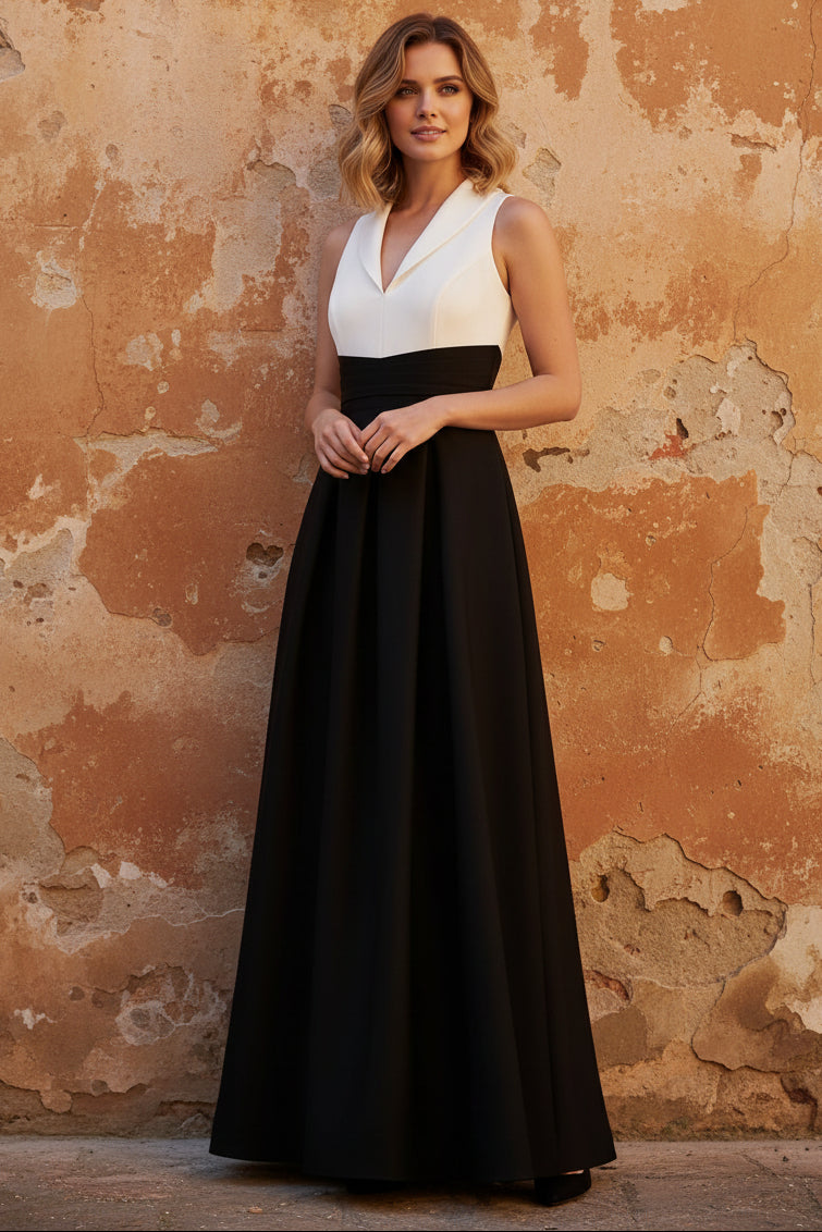 V-Neck Satin Mother of the Bride Dresses Floor-Length Sleeveless Pleated