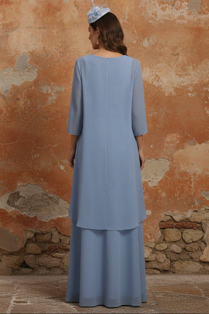 2 Pieces A-Line/Princess Scoop Chiffon Mother of the Bride Dresses with Jacket Floor-Length 3/4 Sleeves Lace