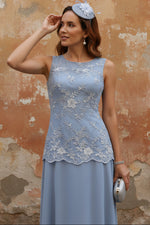 2 Pieces A-Line/Princess Scoop Chiffon Mother of the Bride Dresses with Jacket Floor-Length 3/4 Sleeves Lace