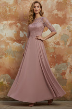 Boat Neck Chiffon Mother of the Bride Dresses Lace Floor-Length Half Sleeves