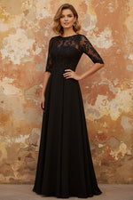 Boat Neck Chiffon Mother of the Bride Dresses Lace Floor-Length Half Sleeves