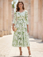 A-Line/Princess Off-the-Shoulder Printed Satin Mother of the Bride Dresses 3/4 Sleeves Floral Tea-Length