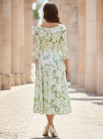 A-Line/Princess Off-the-Shoulder Printed Satin Mother of the Bride Dresses 3/4 Sleeves Floral Tea-Length