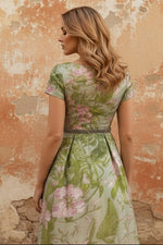 Square Collar Satin Mother of the Bride Dresses Floral Ankle-Length Short Sleeves