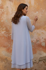 Scoop Chiffon Mother of the Bride Dresses with Jacket Tea-Length 3/4 Sleeves Lace