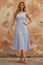 Scoop Chiffon Mother of the Bride Dresses with Jacket Tea-Length 3/4 Sleeves Lace