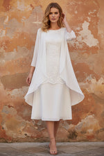 Scoop Chiffon Mother of the Bride Dresses with Jacket Tea-Length 3/4 Sleeves Lace