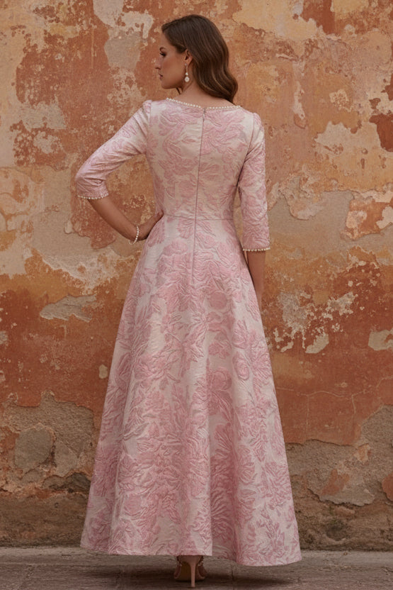 Scoop Jacquard Mother of the Bride Dresses Floral Ankle-Length 3/4 Sleeves