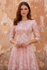 Scoop Jacquard Mother of the Bride Dresses Floral Ankle-Length 3/4 Sleeves