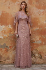 Scoop Lace Mother of the Bride Dresses Floor-Length Cape Sleeves Sequins Floral