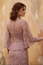 Scoop Lace Mother of the Bride Dresses Floor-Length Cape Sleeves Sequins Floral
