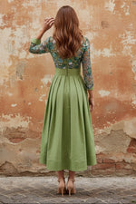 Shirt Collar Satin Mother of the Bride Dresses Tea-Length Lace Sequins 3/4 Sleeves Floral 3D Flower