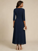 Scoop Chiffon Mother of the Bride Dresses 3/4 Sleeves Lace Tea-Length Floral