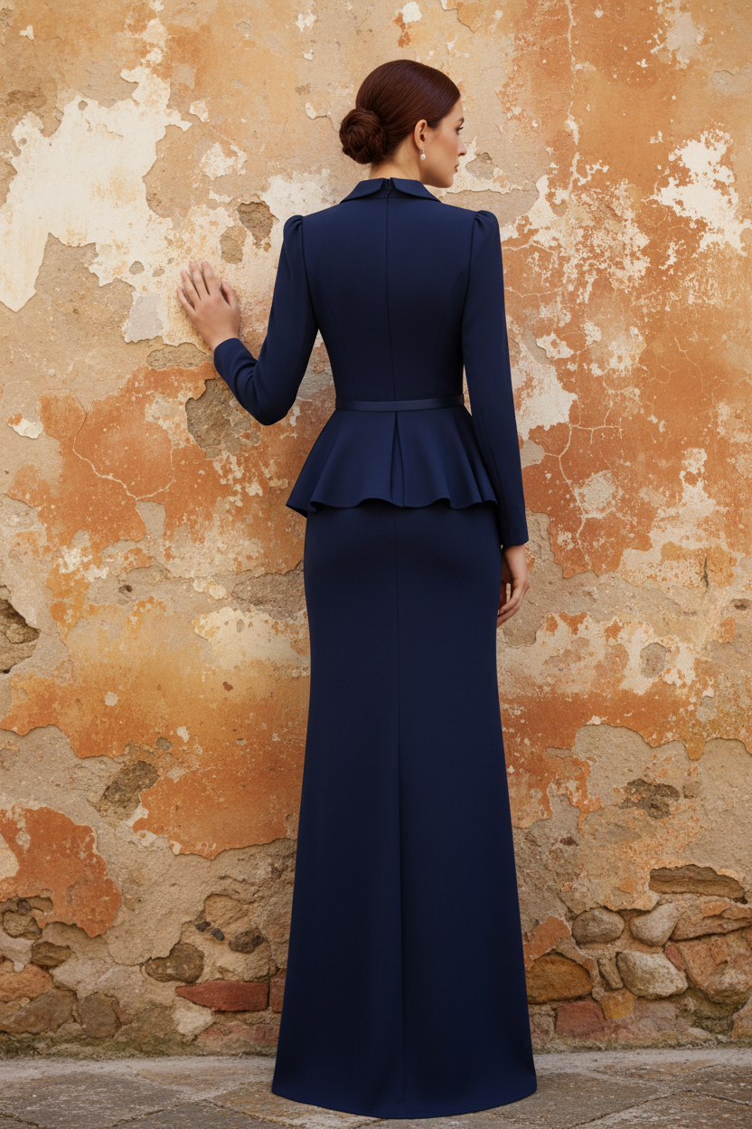 V-Neck Stretch Satin Mother Of The Bride Dresses With 3D Flower Long Sleeves Floor-Length Pleated