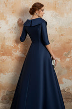 Shirt Collar Satin Mother of the Bride Dresses with Overskirt Floral Half Sleeves Floor Length