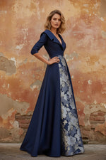 Shirt Collar Satin Mother of the Bride Dresses with Overskirt Floral Half Sleeves Floor Length