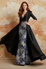Shirt Collar Satin Mother of the Bride Dresses with Overskirt Floral Half Sleeves Floor Length