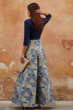 Shirt Collar Stretch Satin Mother of the Bride Dresses Floral 3/4 Sleeves Ankle Length Bowknot