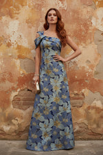 One-Shoulder Jacquard Mother of the Bride Dresses Floral Floor-Length Sleeveless