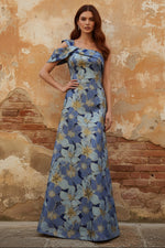 One-Shoulder Jacquard Mother of the Bride Dresses Floral Floor-Length Sleeveless