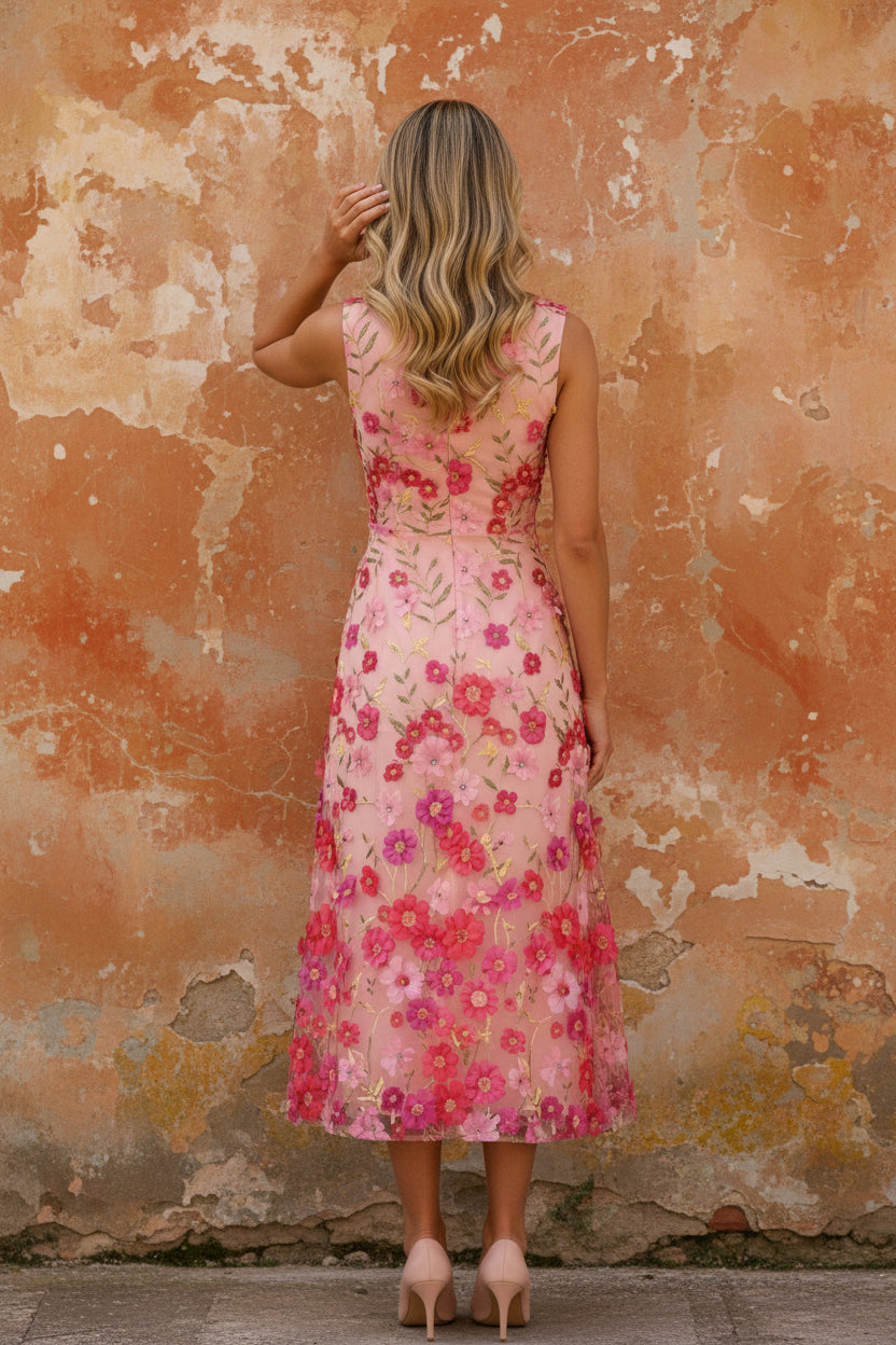 Stretch Satin Mother of the Bride Dresses with Jacket Lace Embroidery Floral Tea-Length 3/4 Sleeves