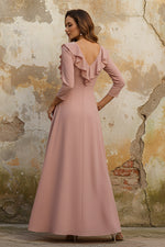V-Neck Chiffon Mother of the Bride Dresses Floor-Length 3/4 Sleeves Ruffles