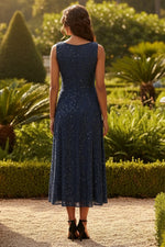 2 Pieces A-Line/Princess V-Neck Lace Sequins Mother of the Bride Dresses with Chiffon Jacket Floral 3/4 Sleeves Tea-Length