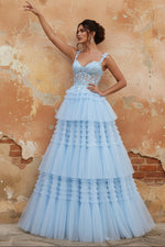 Sweetheart Tulle Prom Dresses Lace Floor-Length Spaghetti Straps Formal Dresses