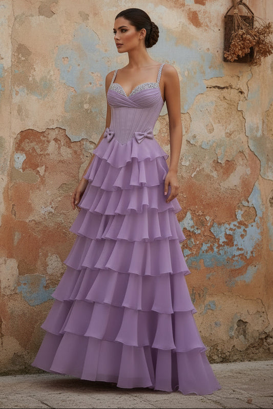 Spaghetti Straps Chiffon Prom Dresses Sequins Sleeveless Floor-Length Formal Dresses