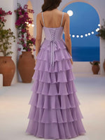 Spaghetti Straps Chiffon Prom Dresses Sequins Sleeveless Floor-Length Formal Dresses