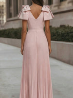 V-Neck Chiffon Cocktail Dresses Ankle-Length Sleeveless with Bowknot Formal Dress