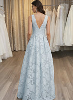 V-Neck Lace Floral Evening Dresses Floor-Length Sleeveless Party Dresses
