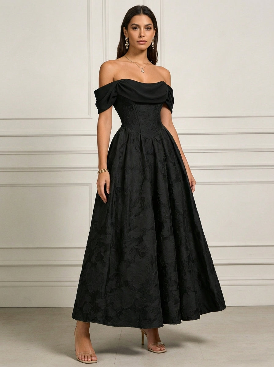 Off-the-Shoulder Lace Floral Cocktail Dresses Ankle-Length Floral Sleeveless Formal Dresses