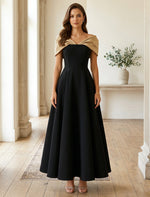Off-the-Shoulder Stretch Satin Cocktail Dresses Satin Sleeveless Ankle-Length Formal Dresses
