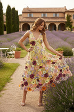 V-Neck Lace Embroidery Cocktail Dresses Floral Tea-Length Sleeveless Formal Dresses